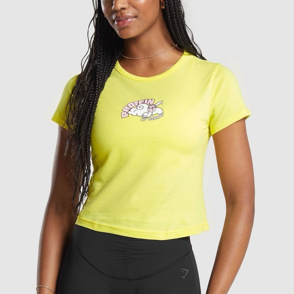 Gymshark Protein & Dreams Baby T-Shirt NWT Size Medium Lemon Yellow